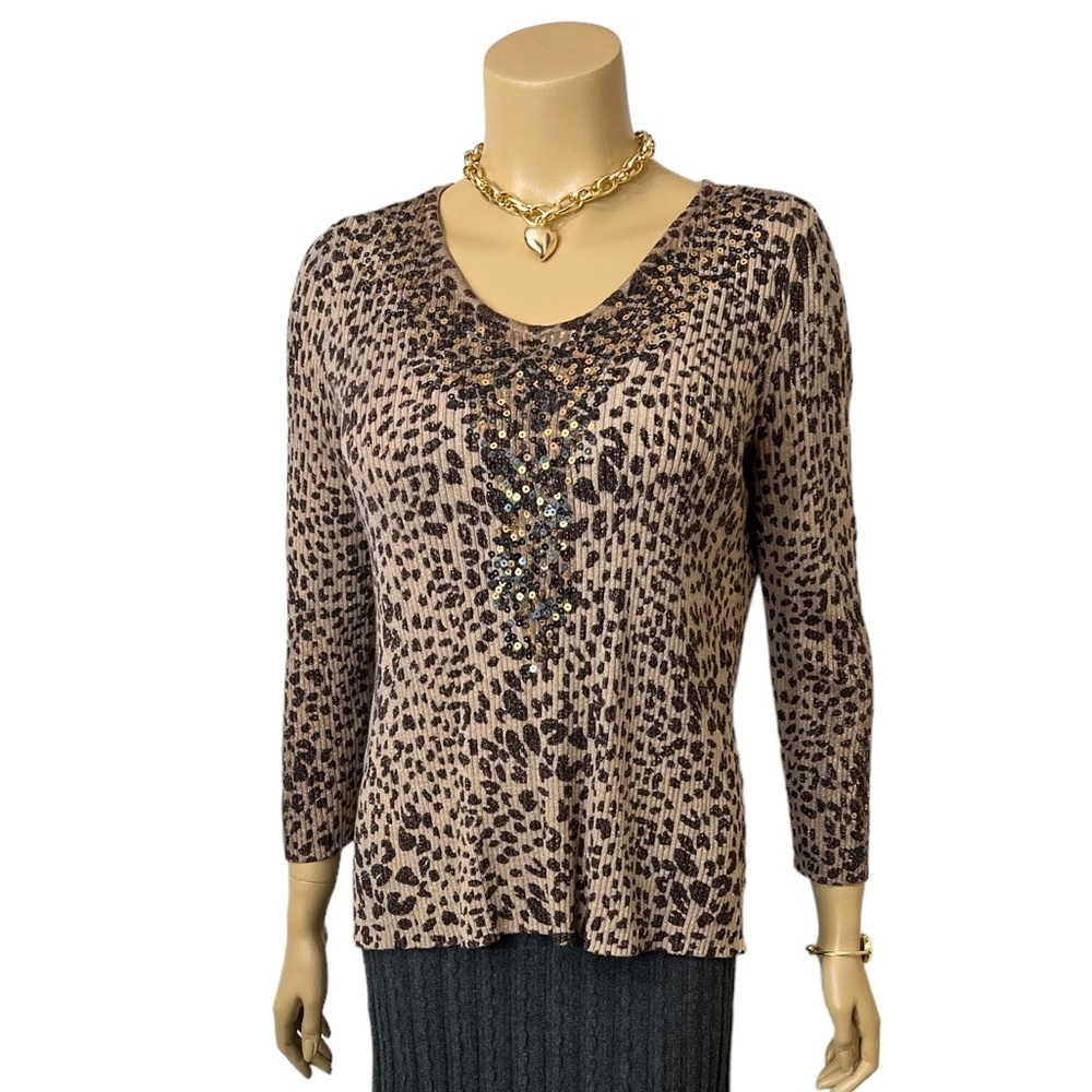 Chicos Size 1 Medium Ladys Top Animal Print Colors Tan, Gray, And Brown …